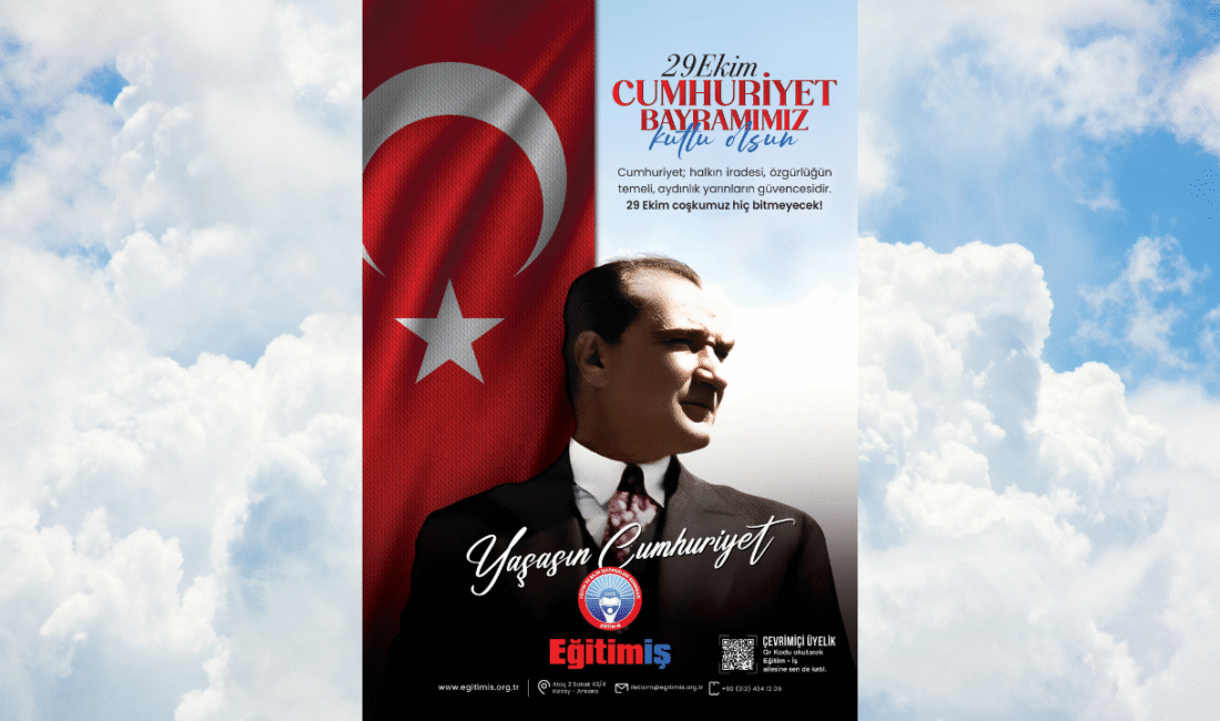 Eğitim-İş’ten 29 Ekim açıklaması: “Cumhuriyetin aydınlanma meşalesini kararlılıkla taşıyacağız” Eğitim-İş Sendikası Genel Merkezi, 29 Ekim Cumhuriyet Bayramı dolayısıyla yayımladığı