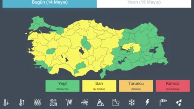 Meteoroloji Genel Müdürlüğü (MGM), 14 Mayıs tarihi için kuvvetli sağanak